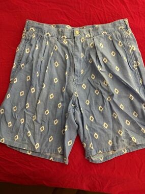 Polo by Ralph Lauren Light Blue Diamond-Print Flat Front Shorts